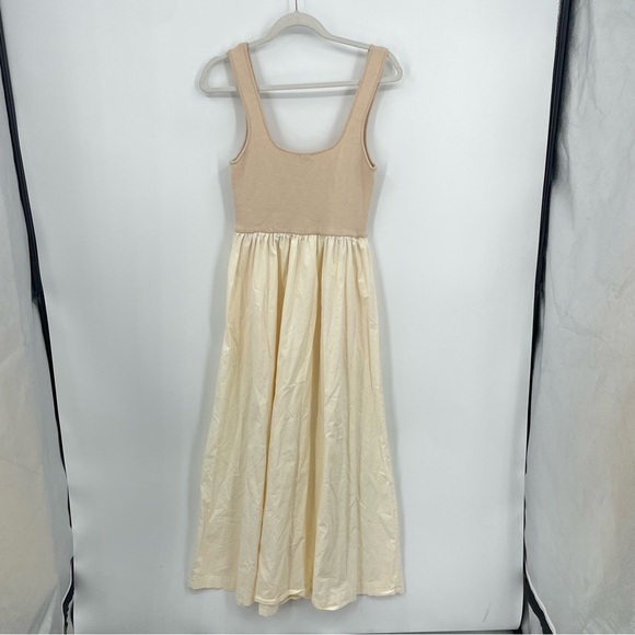 MONROW Poplin Mix Tank maxi Dress cream beige Sz M - Picture 5 of 10